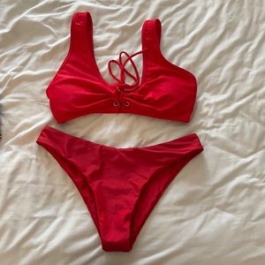 Red front tie bikini